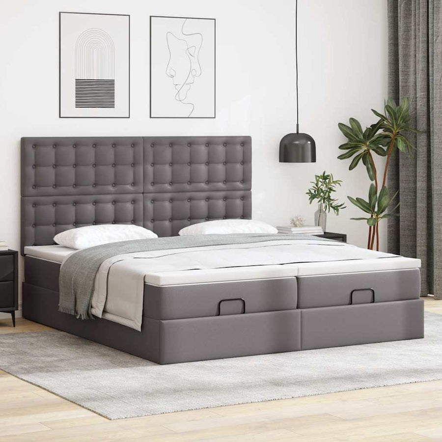 Bed poef met matrassen en LED's 160x200cm kunstleer grijs