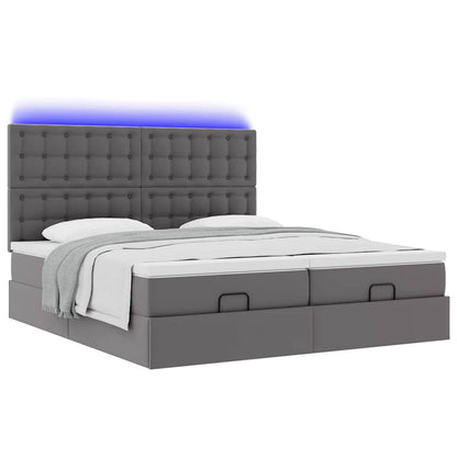 Bed poef met matrassen en LED's 160x200cm kunstleer grijs