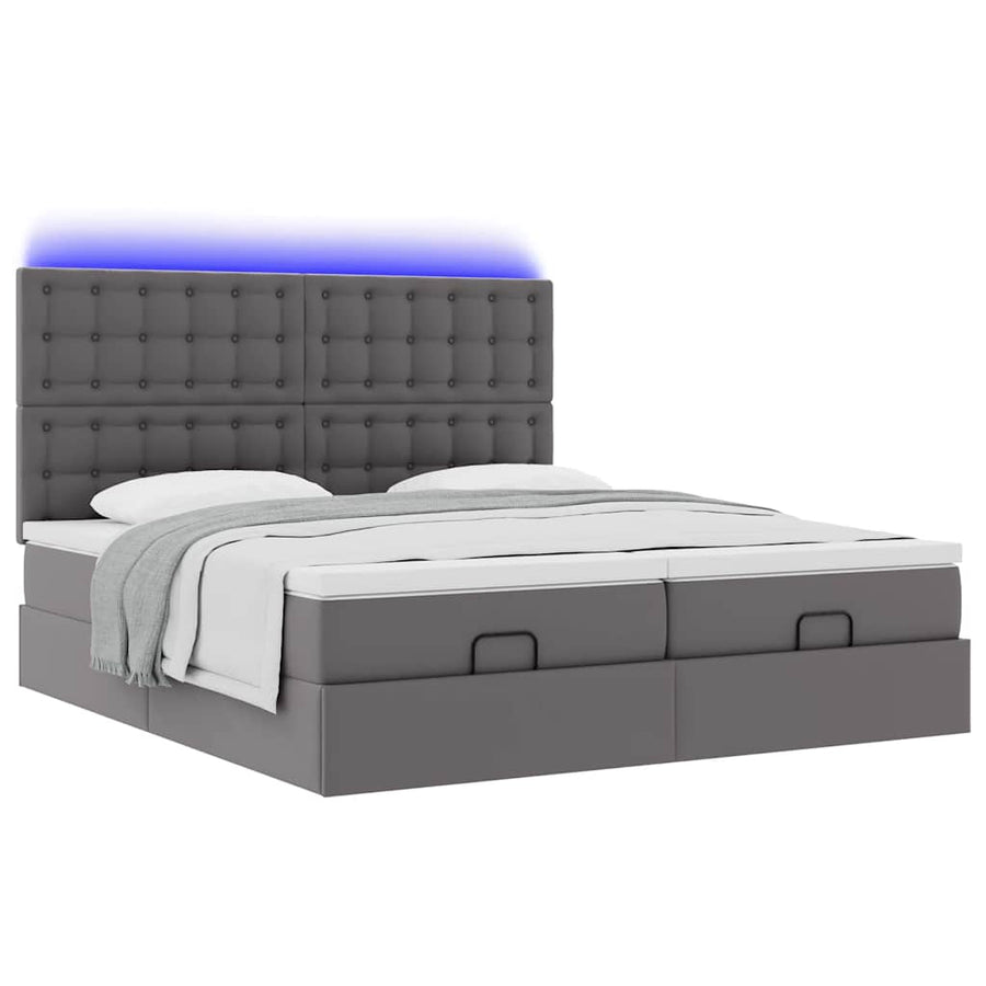 Bed poef met matrassen en LED's 160x200cm kunstleer grijs