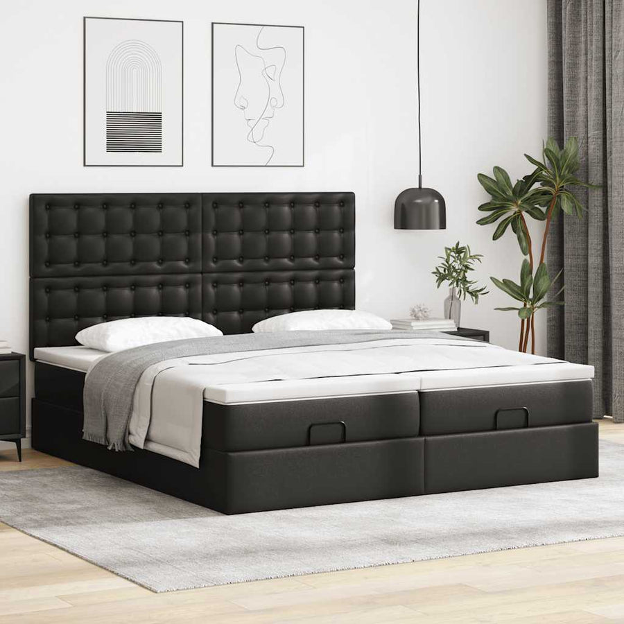 Ottoman bed met matrassen en LED's 180x200cm kunstleer zwart