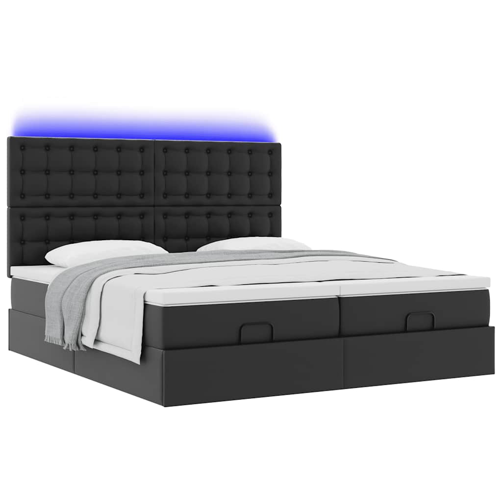 Ottoman bed met matrassen en LED's 180x200cm kunstleer zwart