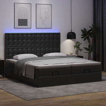 Ottoman bed met matrassen en LED's 180x200cm kunstleer zwart