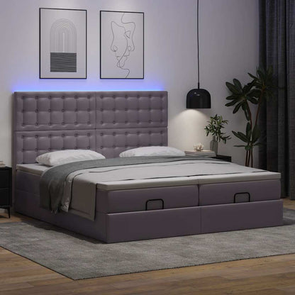 Ottoman bed met matrassen en LED's 180x200cm kunstleer grijs