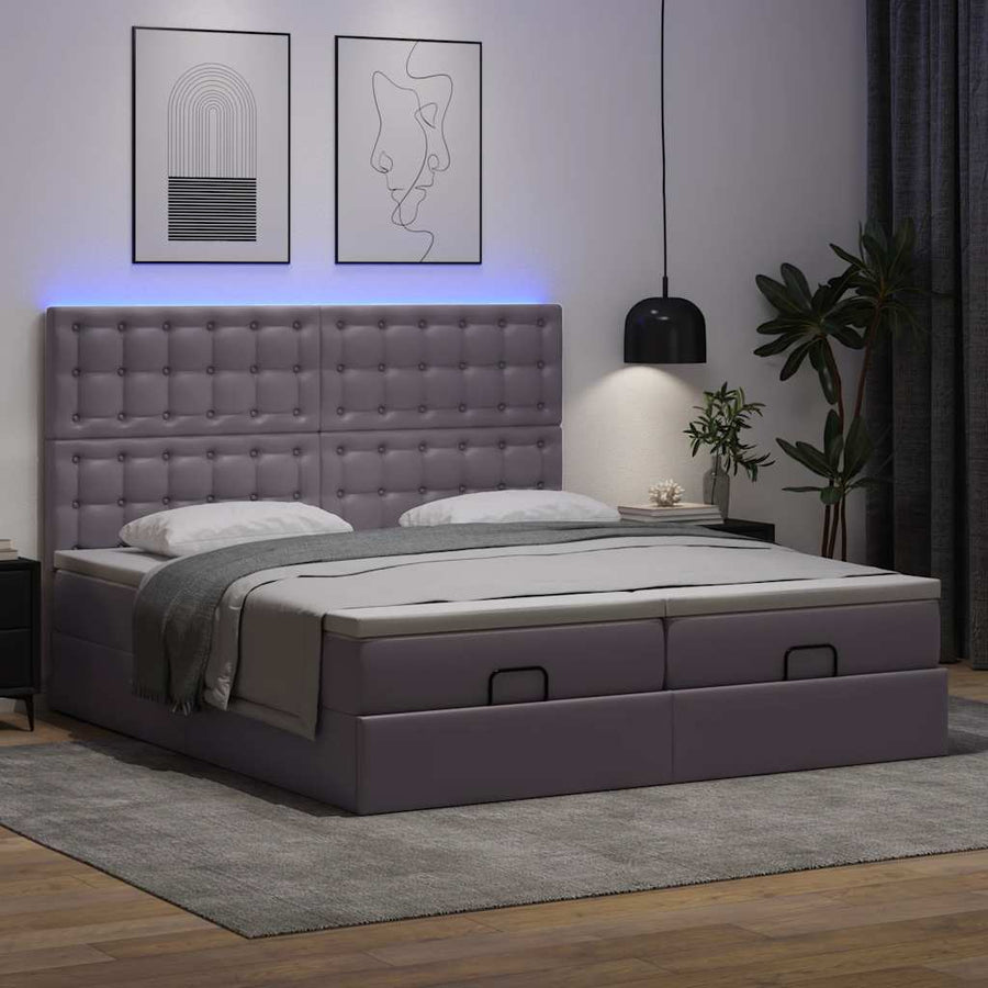 Ottoman bed met matrassen en LED's 180x200cm kunstleer grijs