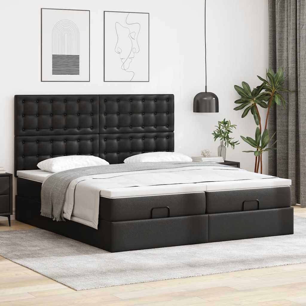 Ottoman bed met matrassen en LED's 200x200cm kunstleer zwart