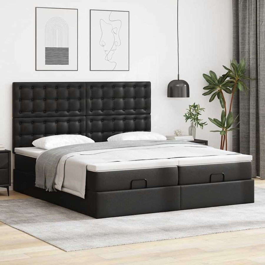 Ottoman bed met matrassen en LED's 200x200cm kunstleer zwart