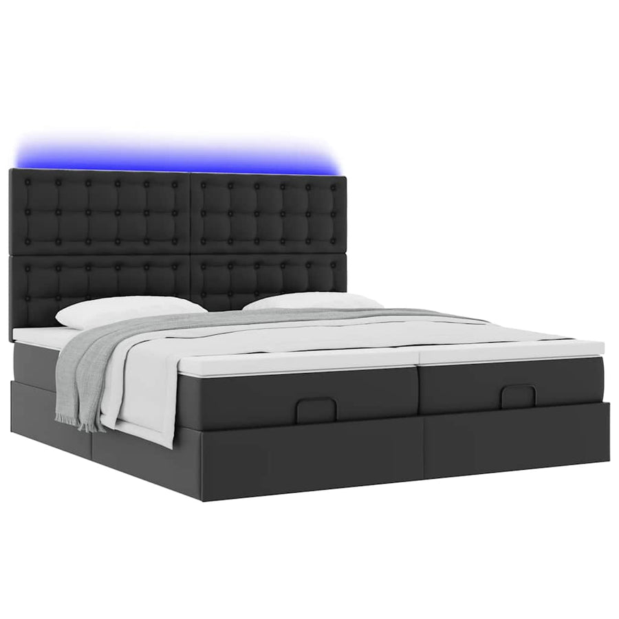 Ottoman bed met matrassen en LED's 200x200cm kunstleer zwart