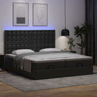 Ottoman bed with mattresses and LEDs 200x200cm faux leather black