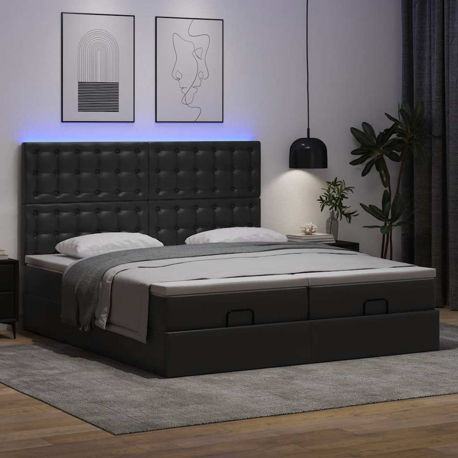 Ottoman bed met matrassen en LED's 200x200cm kunstleer zwart