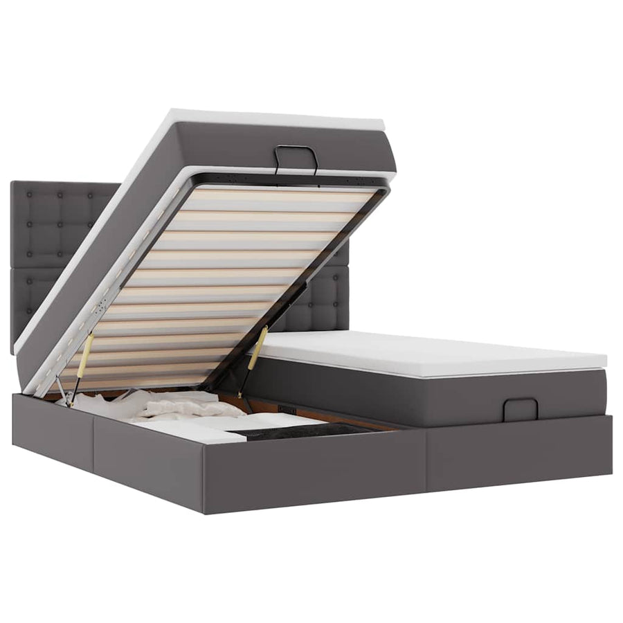 Ottoman bed met matrassen en LED's 200x200cm kunstleer grijs