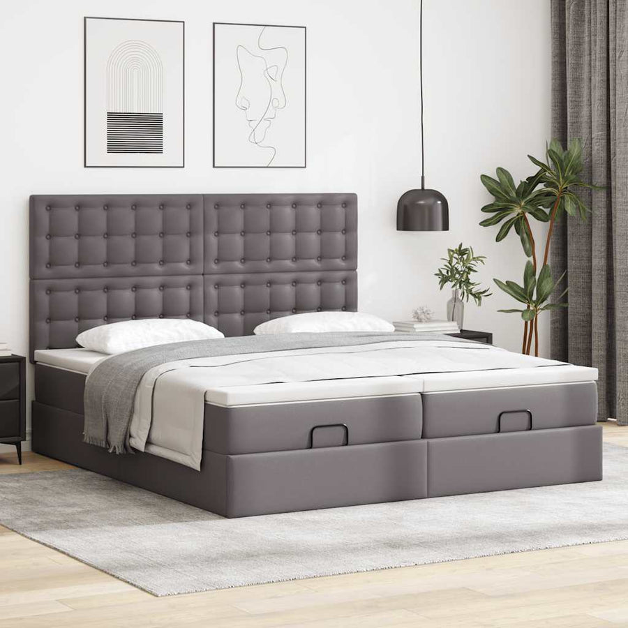 Ottoman bed met matrassen en LED's 200x200cm kunstleer grijs