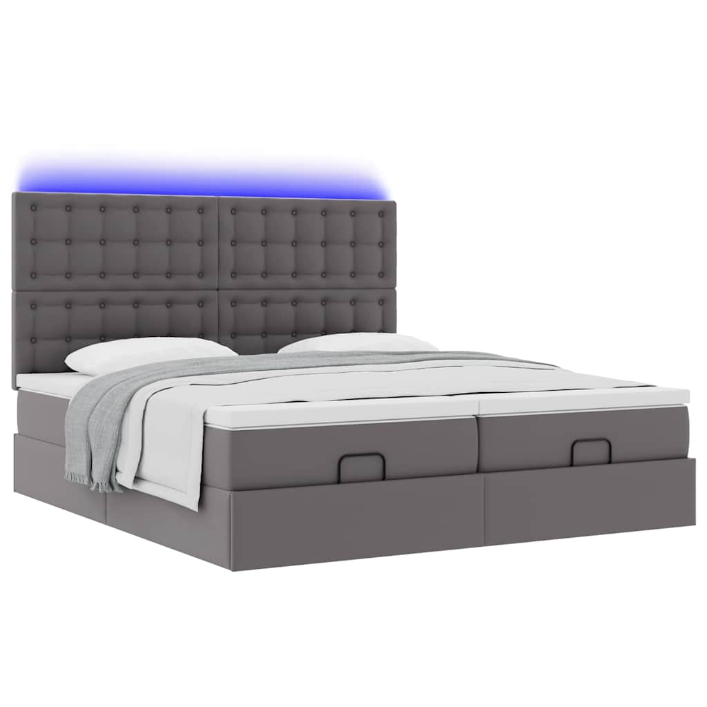 Ottoman bed met matrassen en LED's 200x200cm kunstleer grijs