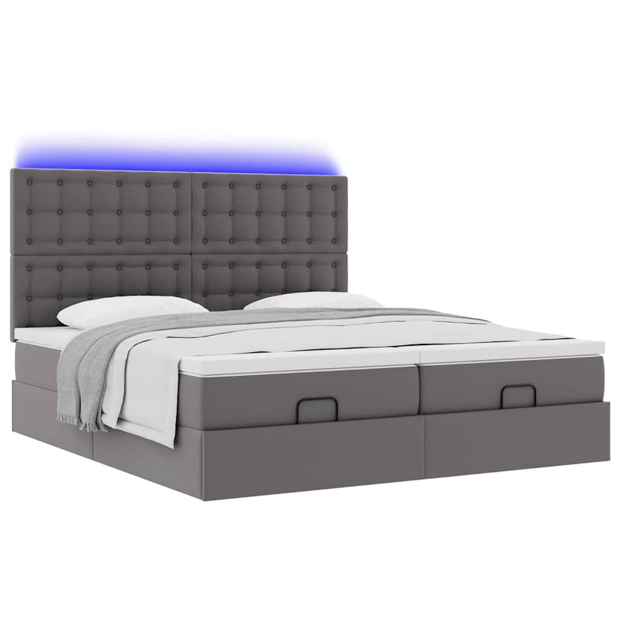 Ottoman bed met matrassen en LED's 200x200cm kunstleer grijs