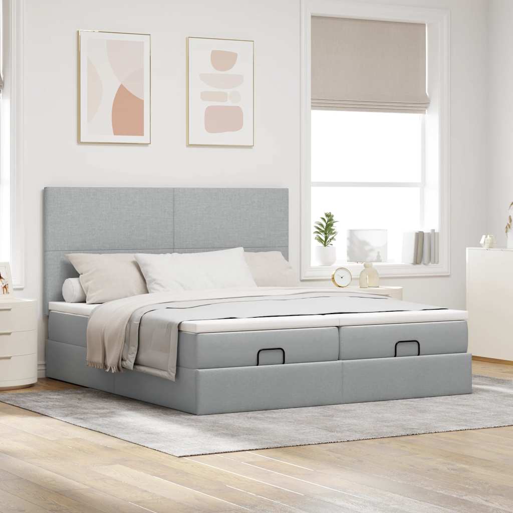 Ottoman bed met matrassen en LED's 160x200cm stof lichtgrijs