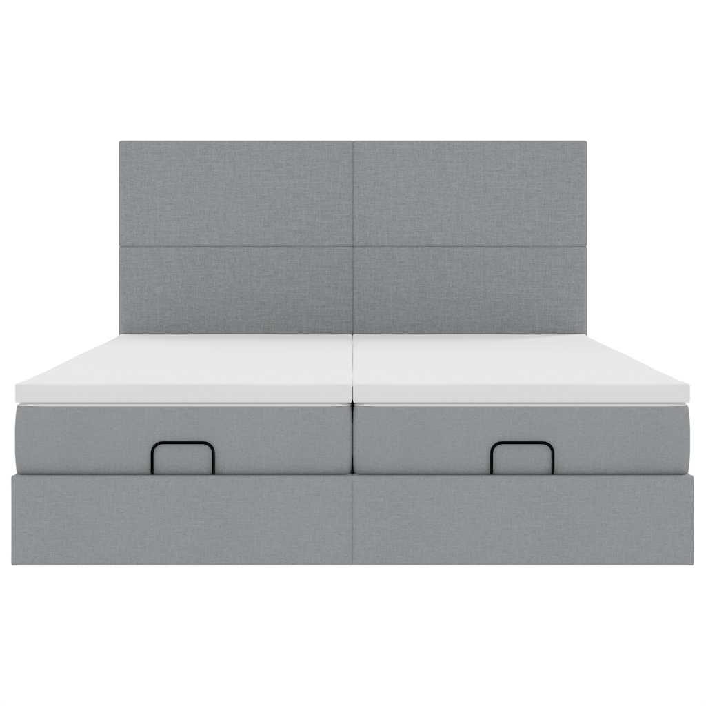 Ottoman bed met matrassen en LED's 160x200cm stof lichtgrijs
