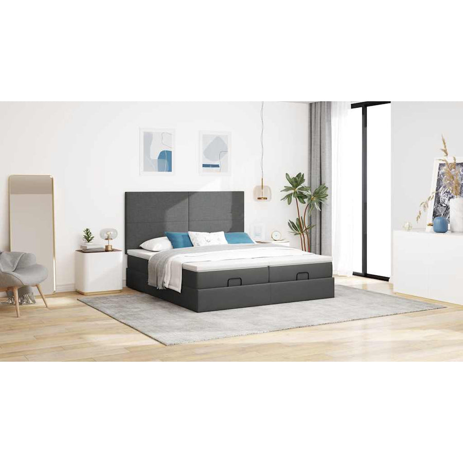 Ottoman bed met matrassen en LED's 160x200cm stof donkergrijs