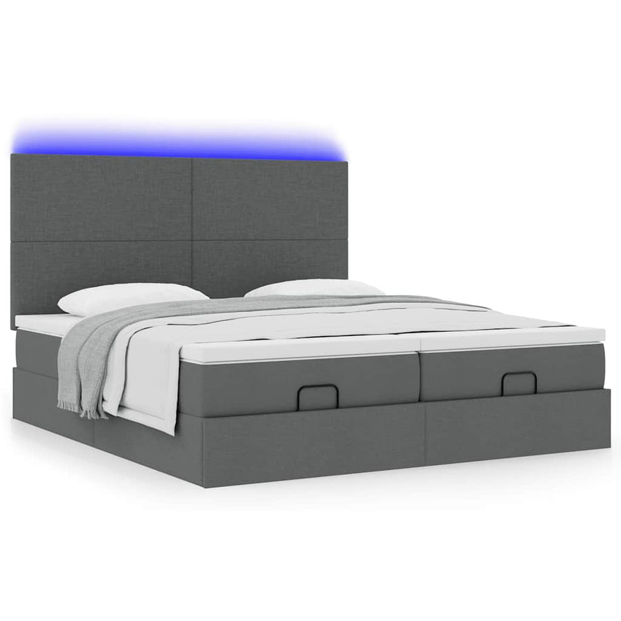Ottoman bed met matrassen en LED's 160x200cm stof donkergrijs