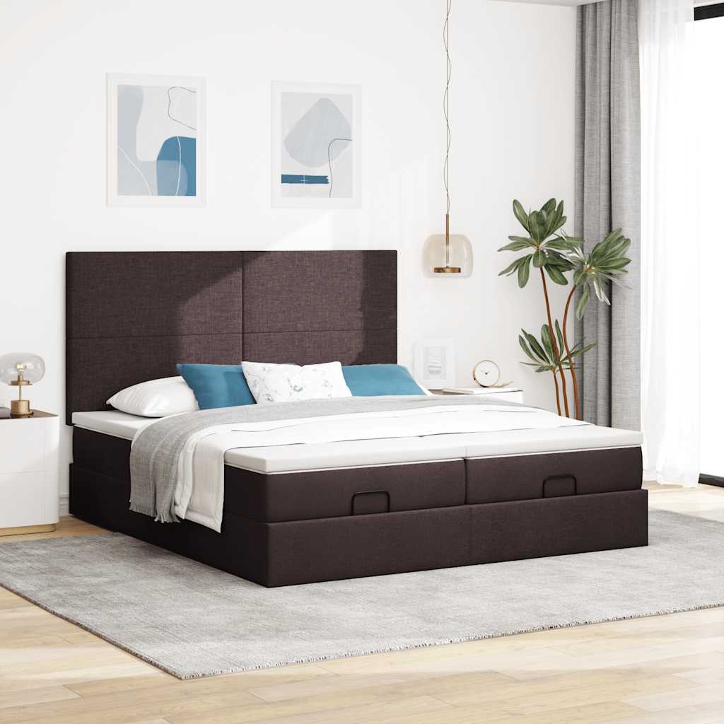 Ottoman bed met matrassen en LED's 160x200cm stof donkerbruin