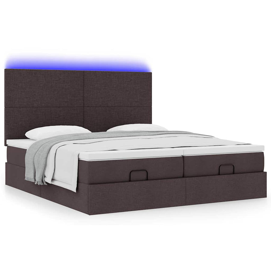 Ottoman bed met matrassen en LED's 160x200cm stof donkerbruin