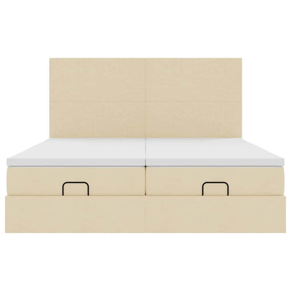 Ottoman bed met matrassen en LED's 160x200cm stof crèmekleurig