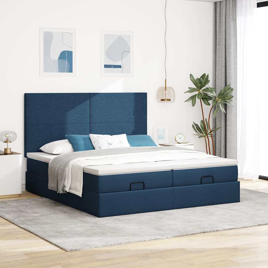 Ottoman bed met matrassen en LED's 160x200cm stof blauw