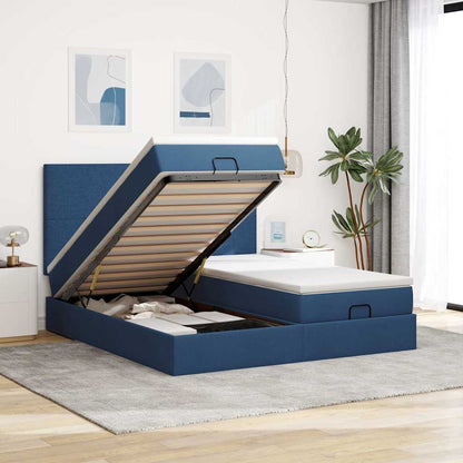 Ottoman bed met matrassen en LED's 160x200cm stof blauw