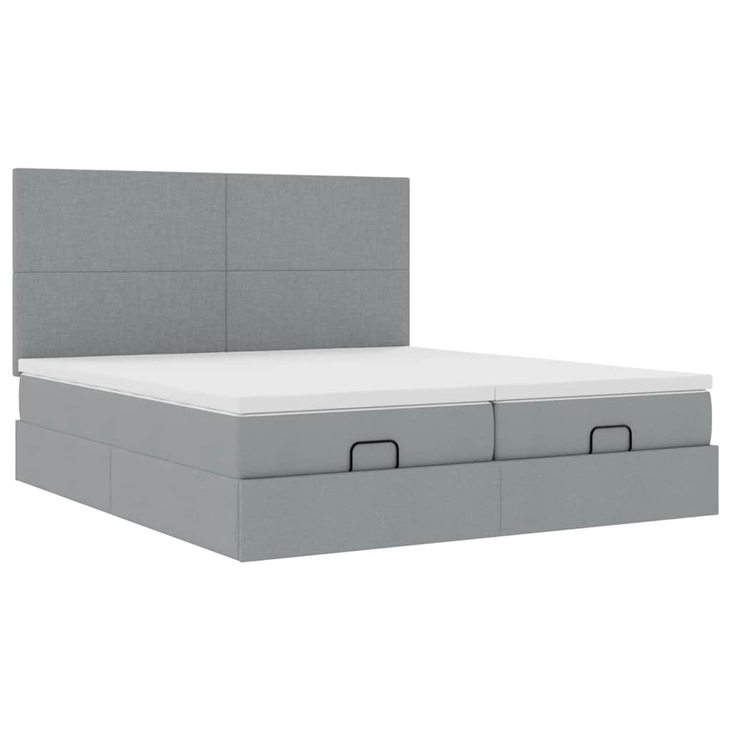 Ottoman bed met matrassen en LED's 180x200cm stof lichtgrijs