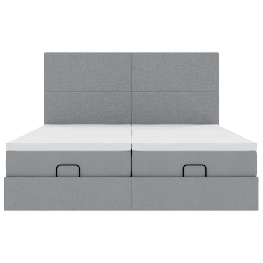 Ottoman bed met matrassen en LED's 180x200cm stof lichtgrijs