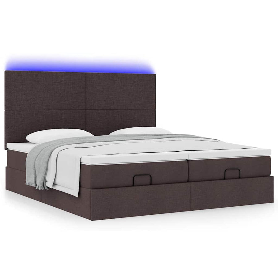 Ottoman bed met matrassen en LED's 180x200cm stof donkerbruin