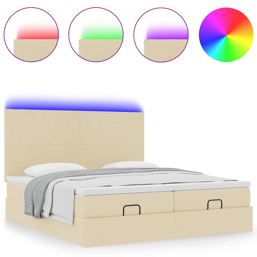 Ottoman bed met matrassen en LED's 180x200cm stof crèmekleurig