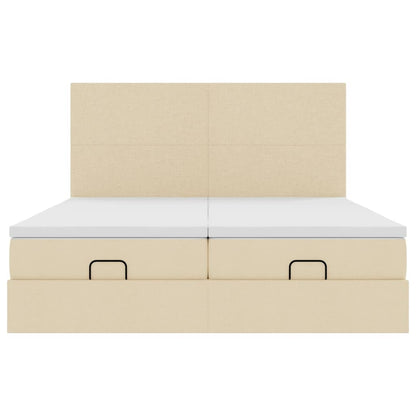 Ottoman bed met matrassen en LED's 180x200cm stof crèmekleurig