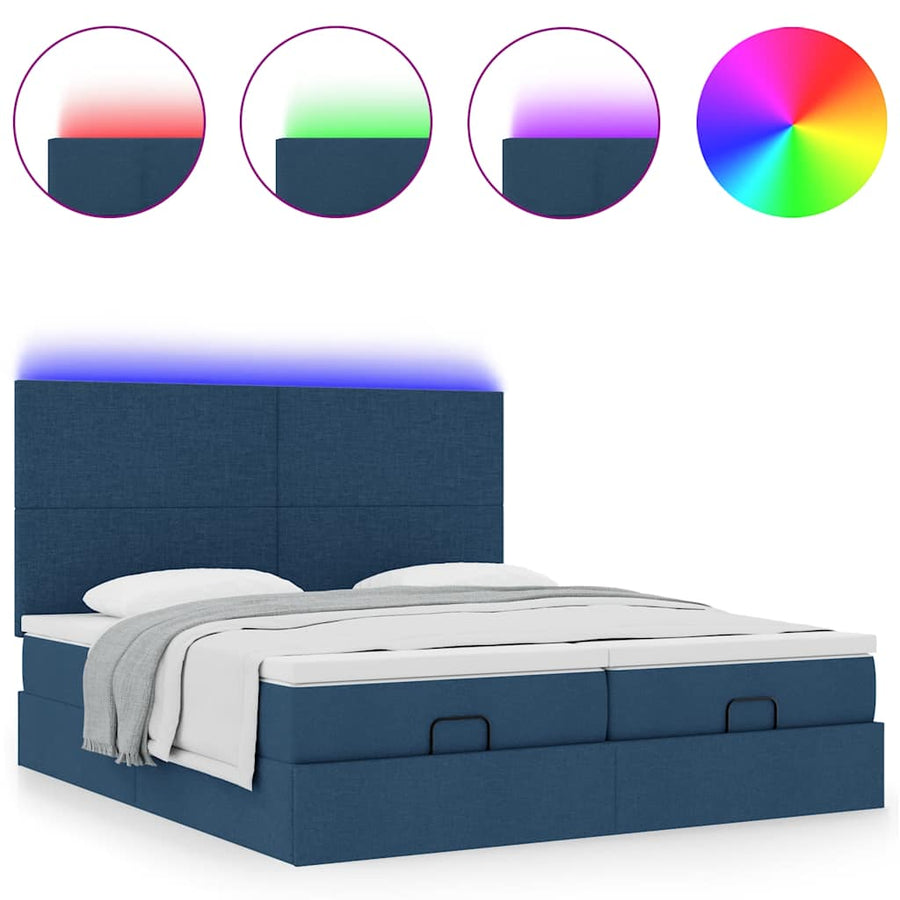 Ottoman bed met matrassen en LED's 180x200cm stof blauw