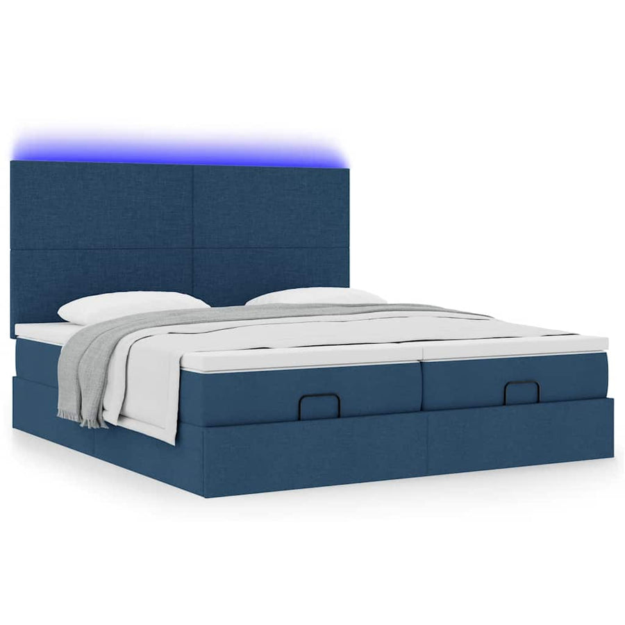 Ottoman bed met matrassen en LED's 180x200cm stof blauw