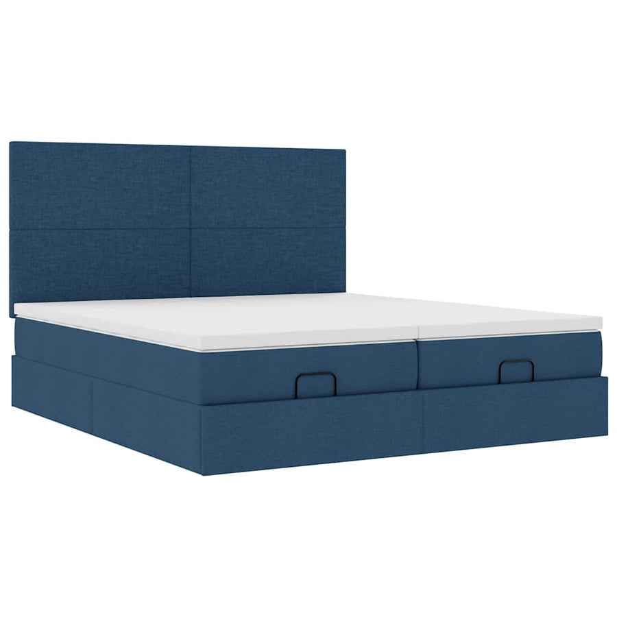 Ottoman bed met matrassen en LED's 180x200cm stof blauw