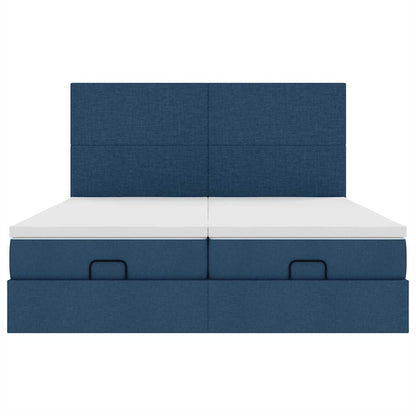 Ottoman bed met matrassen en LED's 180x200cm stof blauw