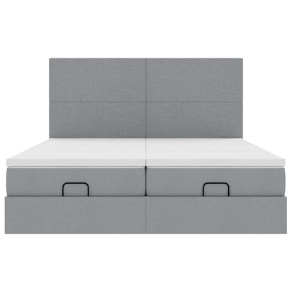 Ottoman bed met matrassen en LED's 200x200cm stof lichtgrijs