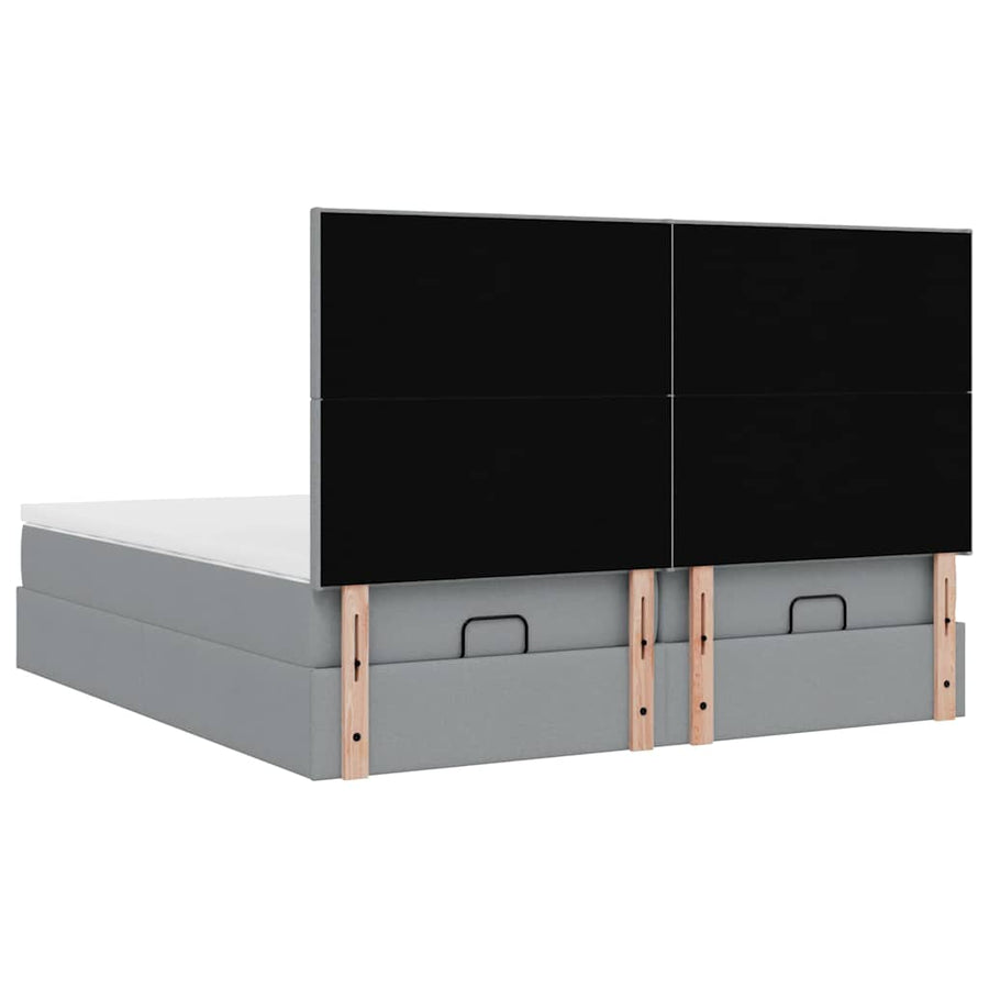 Ottoman bed met matrassen en LED's 200x200cm stof lichtgrijs