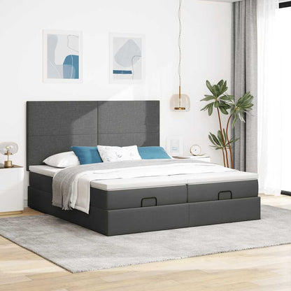 Ottoman bed met matrassen en LED's 200x200cm stof donkergrijs