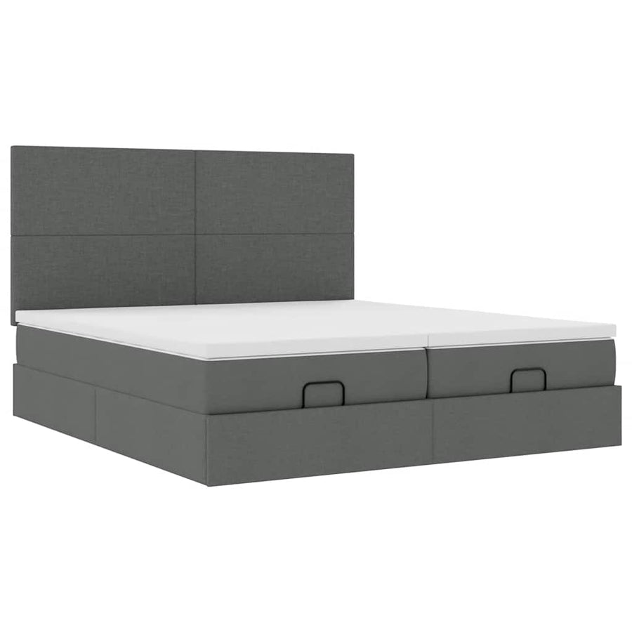 Ottoman bed met matrassen en LED's 200x200cm stof donkergrijs