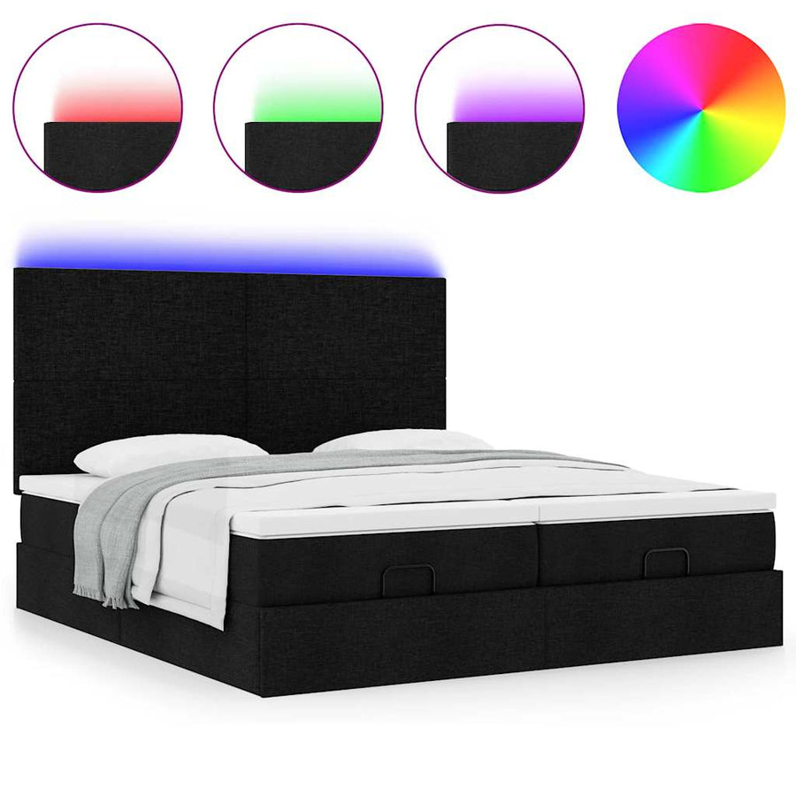 Ottoman bed met matrassen en LED's 200x200cm stof zwart