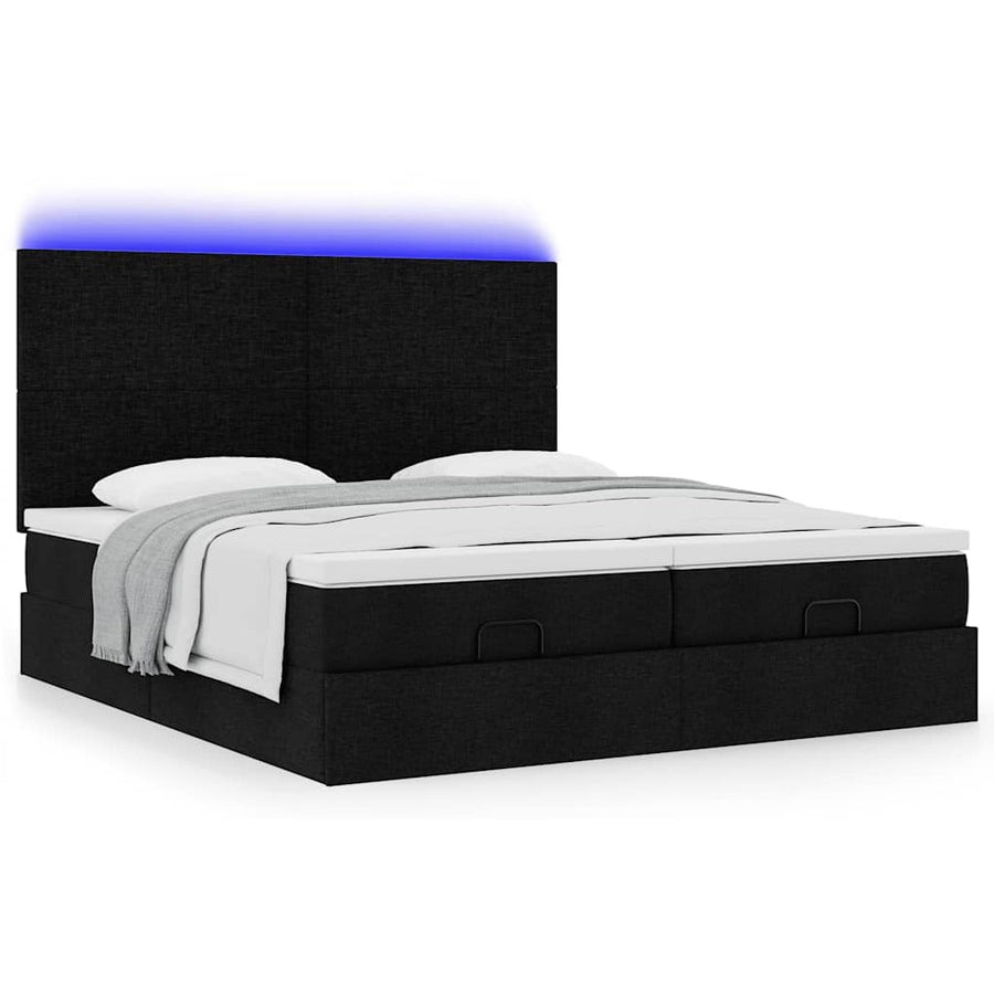 Ottoman bed met matrassen en LED's 200x200cm stof zwart