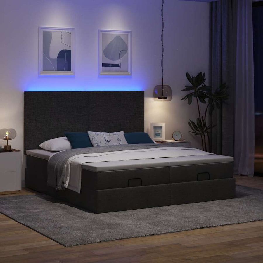 Ottoman bed met matrassen en LED's 200x200cm stof zwart