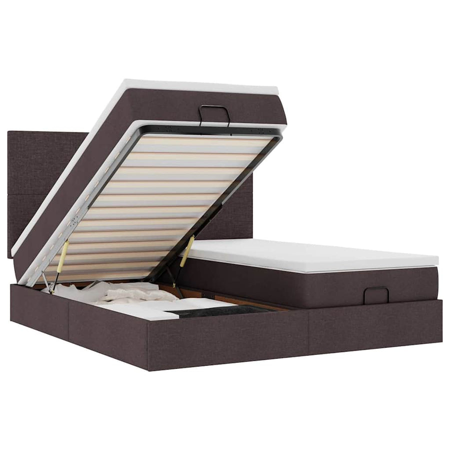 Ottoman bed met matrassen en LED's 200x200cm stof donkerbruin
