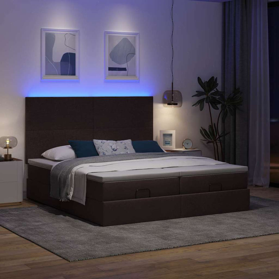 Ottoman bed met matrassen en LED's 200x200cm stof donkerbruin