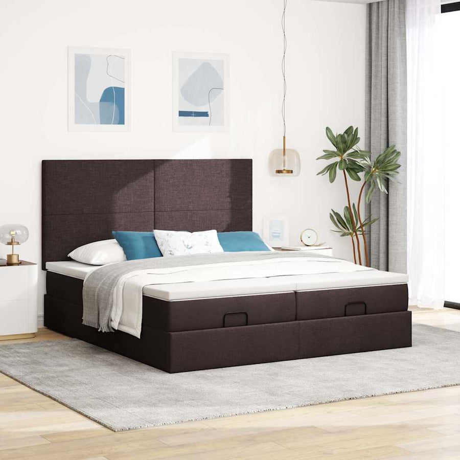 Ottoman bed met matrassen en LED's 200x200cm stof donkerbruin