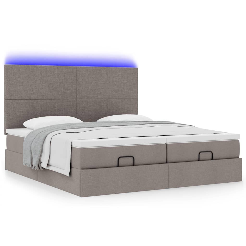 Ottoman bed met matrassen en LED's 200x200cm stof taupe