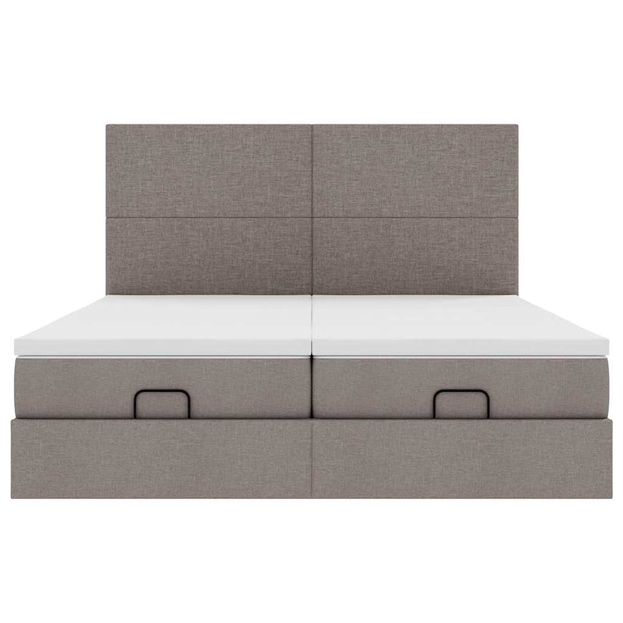 Ottoman bed met matrassen en LED's 200x200cm stof taupe