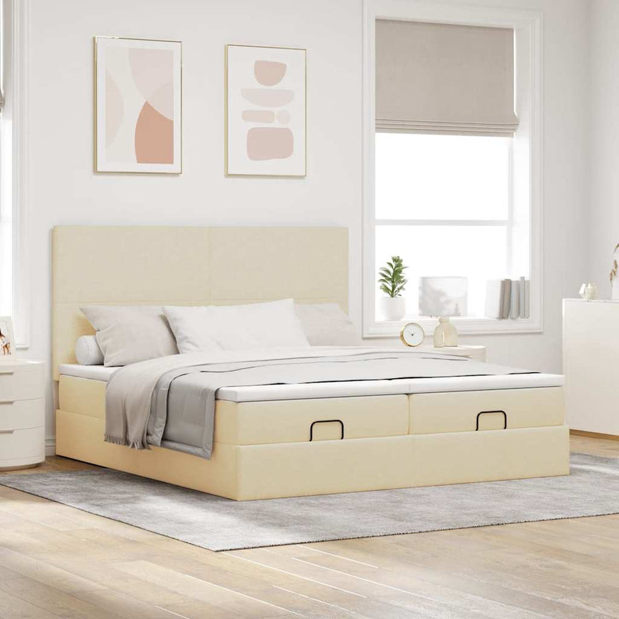 Ottoman bed met matrassen en LED's 200x200cm stof crèmekleurig