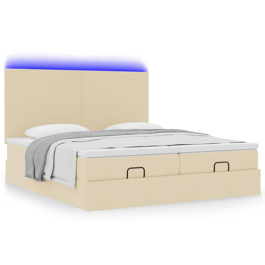Ottoman bed met matrassen en LED's 200x200cm stof crèmekleurig