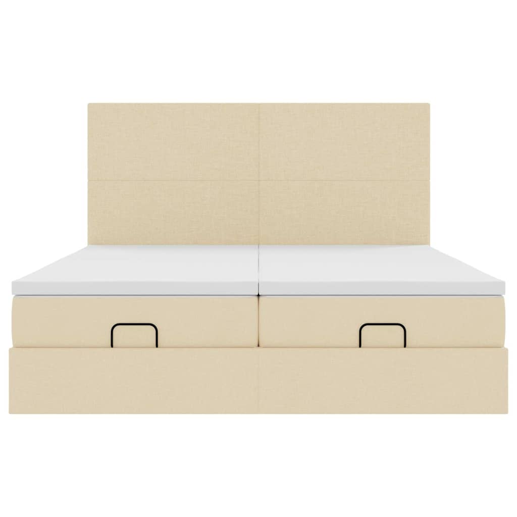 Ottoman bed met matrassen en LED's 200x200cm stof crèmekleurig